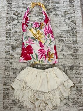 Target Floral Halter Tank Top and Cream Ruffle Shorts